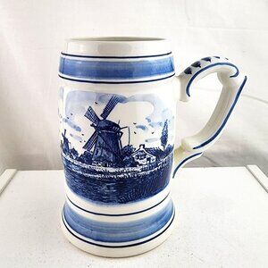 Delft Blue Handpainted Windmill Flowers Stein Holland
